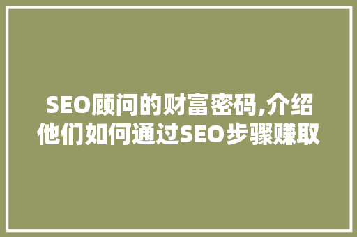 SEO顾问的财富密码,介绍他们如何通过SEO步骤赚取丰厚收入