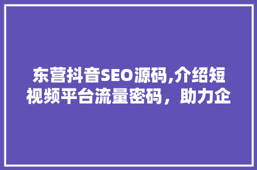 东营抖音SEO源码,介绍短视频平台流量密码，助力企业品牌崛起