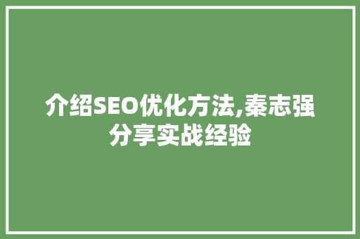 介绍SEO优化方法,秦志强分享实战经验