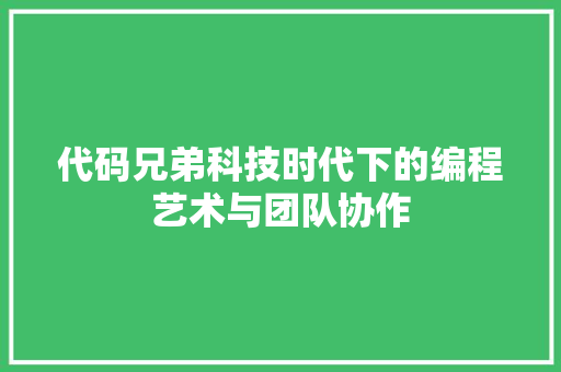 代码兄弟科技时代下的编程艺术与团队协作