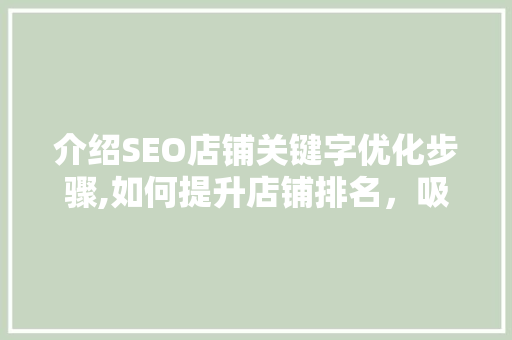介绍SEO店铺关键字优化步骤,如何提升店铺排名，吸引更多流量