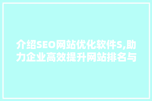 介绍SEO网站优化软件S,助力企业高效提升网站排名与流量