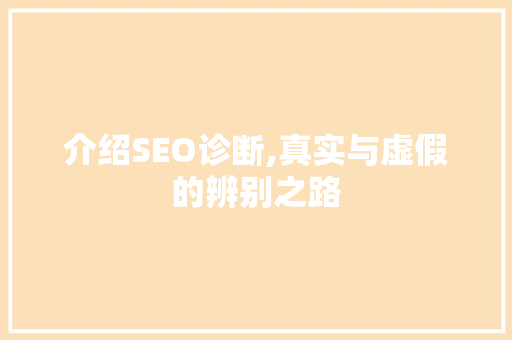 介绍SEO诊断,真实与虚假的辨别之路