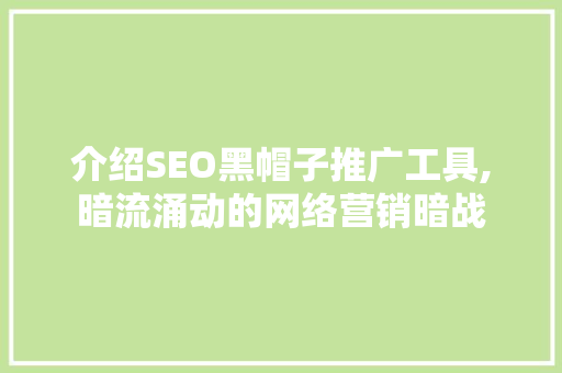 介绍SEO黑帽子推广工具,暗流涌动的网络营销暗战