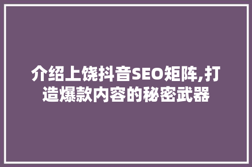 介绍上饶抖音SEO矩阵,打造爆款内容的秘密武器