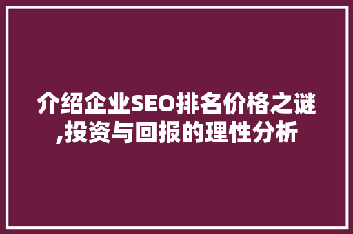 介绍企业SEO排名价格之谜,投资与回报的理性分析