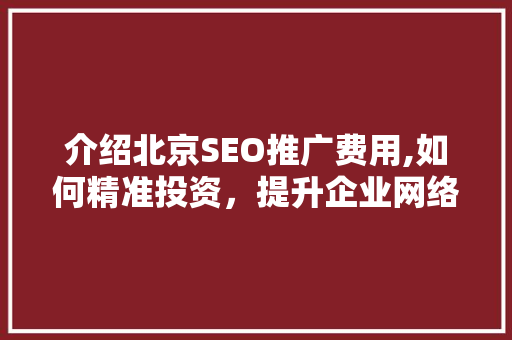 介绍北京SEO推广费用,如何精准投资，提升企业网络竞争力