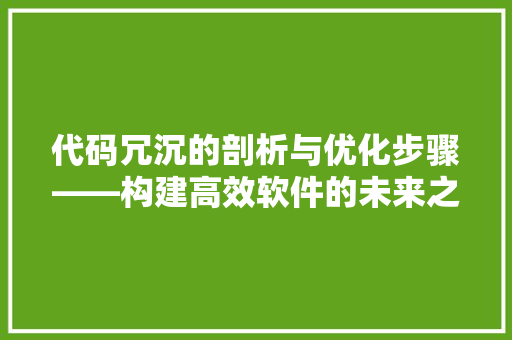 代码冗沉的剖析与优化步骤——构建高效软件的未来之路