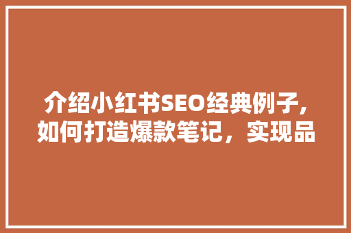 介绍小红书SEO经典例子,如何打造爆款笔记，实现品牌快速崛起