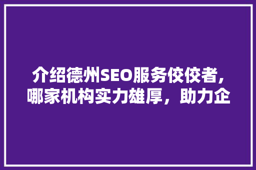介绍德州SEO服务佼佼者,哪家机构实力雄厚，助力企业腾飞
