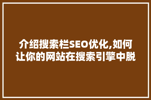 介绍搜索栏SEO优化,如何让你的网站在搜索引擎中脱颖而出
