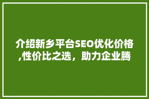 介绍新乡平台SEO优化价格,性价比之选，助力企业腾飞