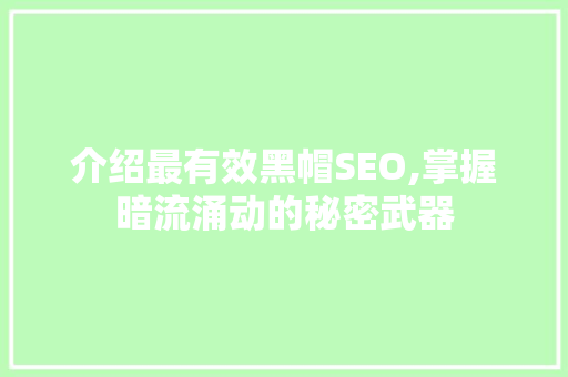 介绍最有效黑帽SEO,掌握暗流涌动的秘密武器