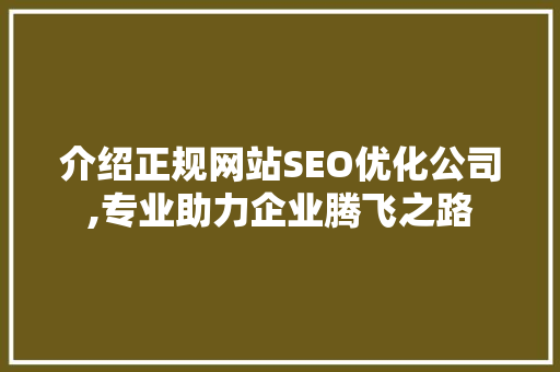 介绍正规网站SEO优化公司,专业助力企业腾飞之路