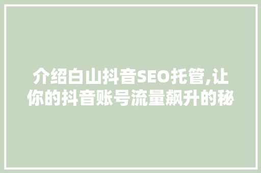 介绍白山抖音SEO托管,让你的抖音账号流量飙升的秘密武器！