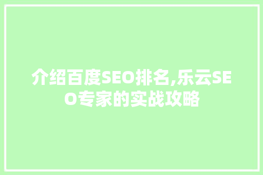 介绍百度SEO排名,乐云SEO专家的实战攻略