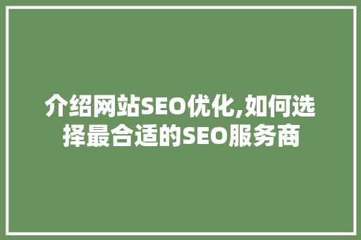 介绍网站SEO优化,如何选择最合适的SEO服务商