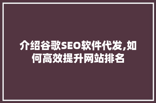 介绍谷歌SEO软件代发,如何高效提升网站排名