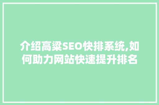 介绍高粱SEO快排系统,如何助力网站快速提升排名