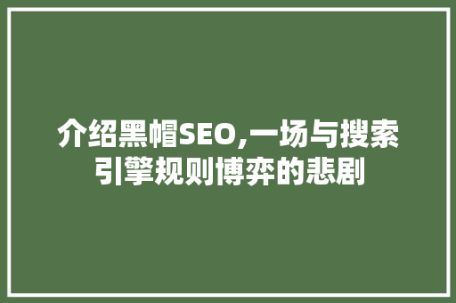 介绍黑帽SEO,一场与搜索引擎规则博弈的悲剧