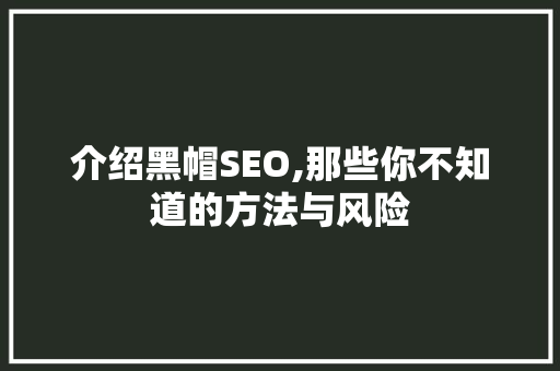 介绍黑帽SEO,那些你不知道的方法与风险