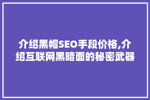 介绍黑帽SEO手段价格,介绍互联网黑暗面的秘密武器