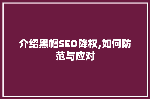 介绍黑帽SEO降权,如何防范与应对
