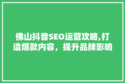 佛山抖音SEO运营攻略,打造爆款内容，提升品牌影响力