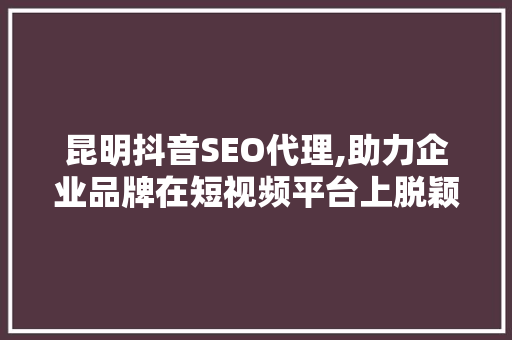 昆明抖音SEO代理,助力企业品牌在短视频平台上脱颖而出