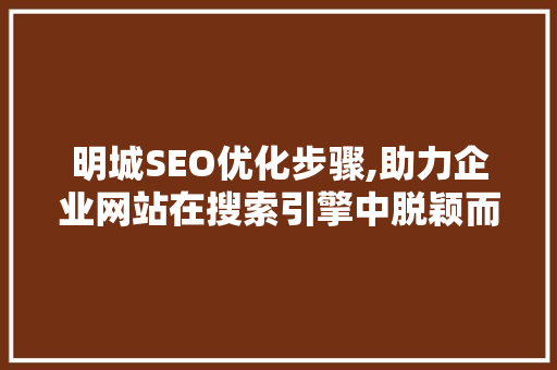 明城SEO优化步骤,助力企业网站在搜索引擎中脱颖而出