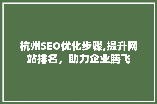 杭州SEO优化步骤,提升网站排名，助力企业腾飞