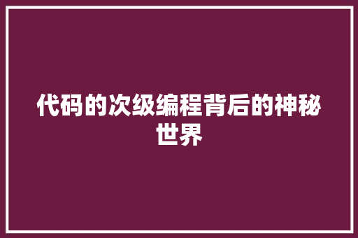代码的次级编程背后的神秘世界
