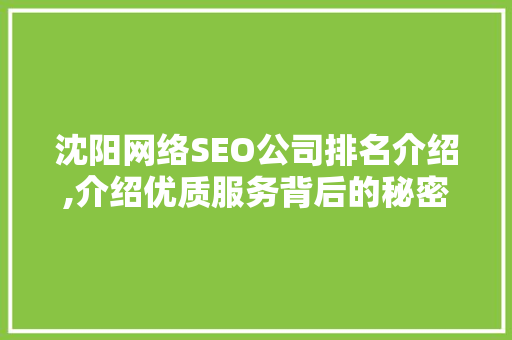 沈阳网络SEO公司排名介绍,介绍优质服务背后的秘密