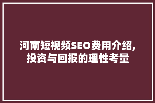 河南短视频SEO费用介绍,投资与回报的理性考量