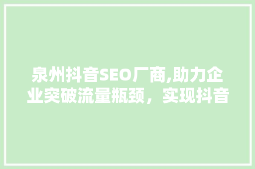 泉州抖音SEO厂商,助力企业突破流量瓶颈，实现抖音营销新突破
