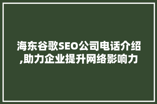 海东谷歌SEO公司电话介绍,助力企业提升网络影响力