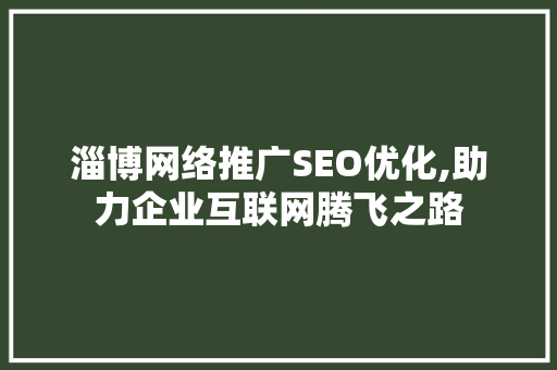 淄博网络推广SEO优化,助力企业互联网腾飞之路