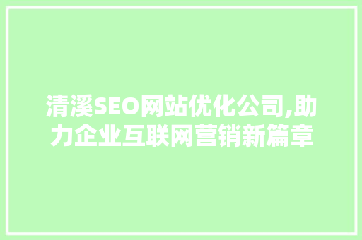 清溪SEO网站优化公司,助力企业互联网营销新篇章