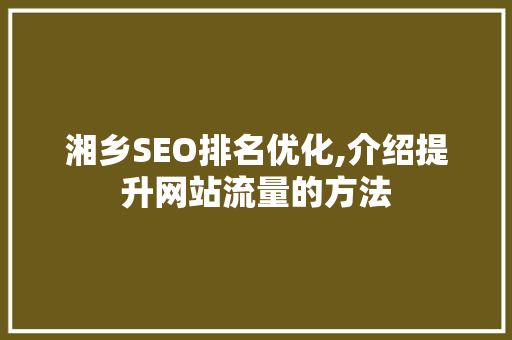 湘乡SEO排名优化,介绍提升网站流量的方法