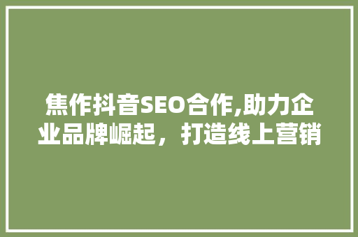焦作抖音SEO合作,助力企业品牌崛起，打造线上营销新生态