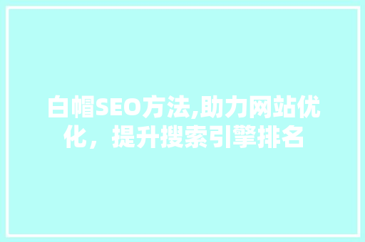 白帽SEO方法,助力网站优化，提升搜索引擎排名