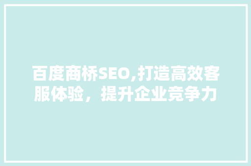 百度商桥SEO,打造高效客服体验，提升企业竞争力