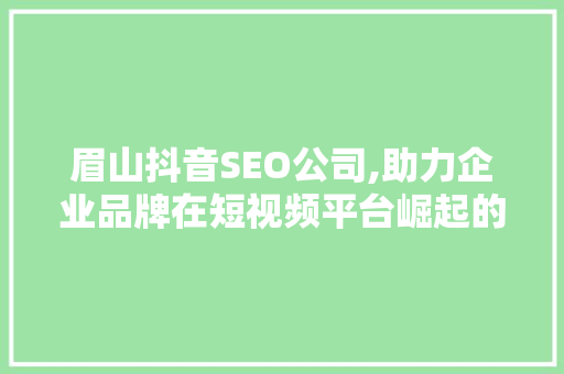 眉山抖音SEO公司,助力企业品牌在短视频平台崛起的方法