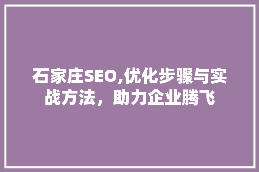 石家庄SEO,优化步骤与实战方法，助力企业腾飞