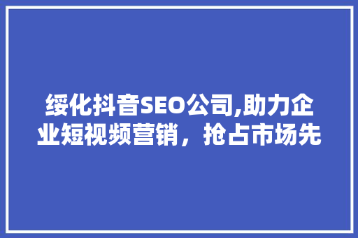 绥化抖音SEO公司,助力企业短视频营销，抢占市场先机