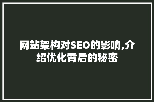 网站架构对SEO的影响,介绍优化背后的秘密