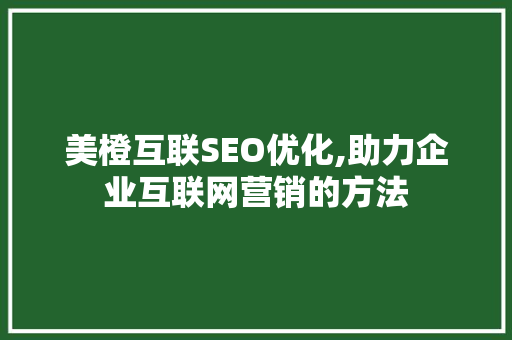 美橙互联SEO优化,助力企业互联网营销的方法