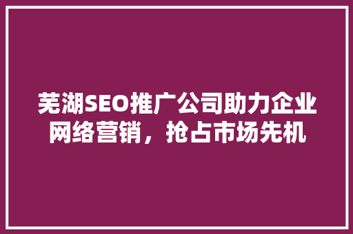 芜湖SEO推广公司助力企业网络营销，抢占市场先机