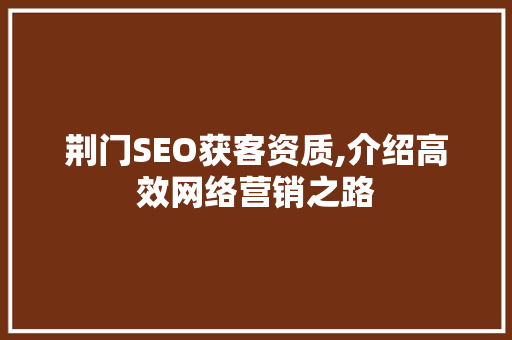 荆门SEO获客资质,介绍高效网络营销之路
