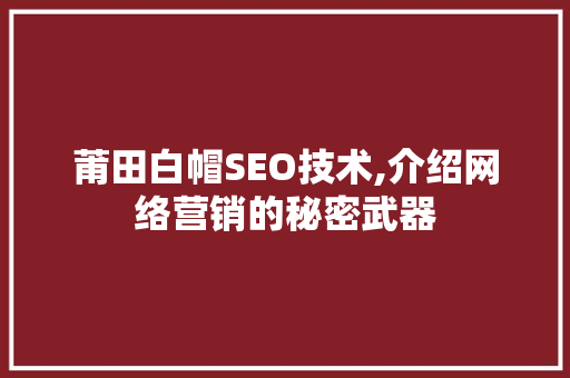 莆田白帽SEO技术,介绍网络营销的秘密武器